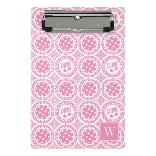Preppy Pickleball Damask – Pink Dink Motif   Mini Klembord (Voorkant)