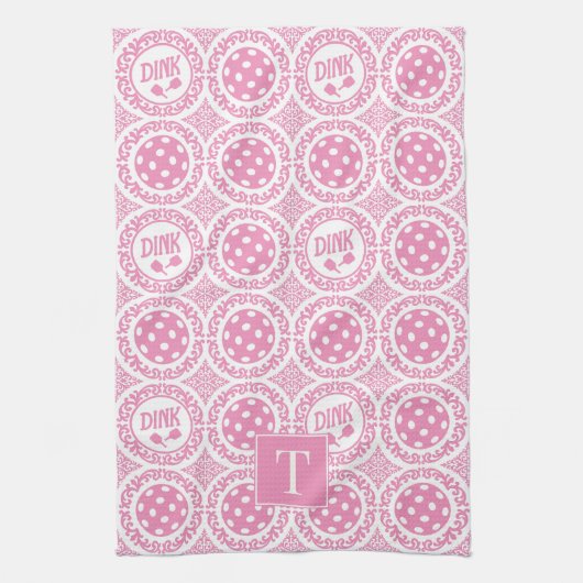 Preppy Pickleball Damask - Pink Dink Motif Theedoek (Verticaal)