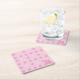 Preppy Pickleball Damask – Roze Dink Motief Kartonnen Onderzetters