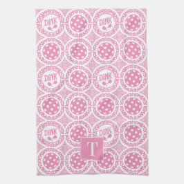 Preppy Pickleball Damast - Roze Dink Motief Theedoek