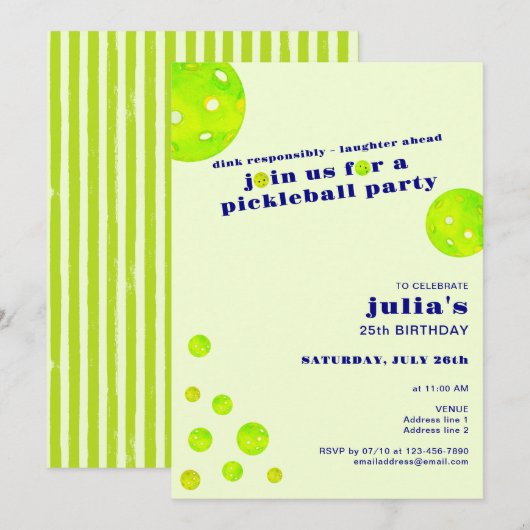 Preppy Pickleball Dink Verantwoord Verjaardagsfees Kaart (Voorkant / Achterkant)