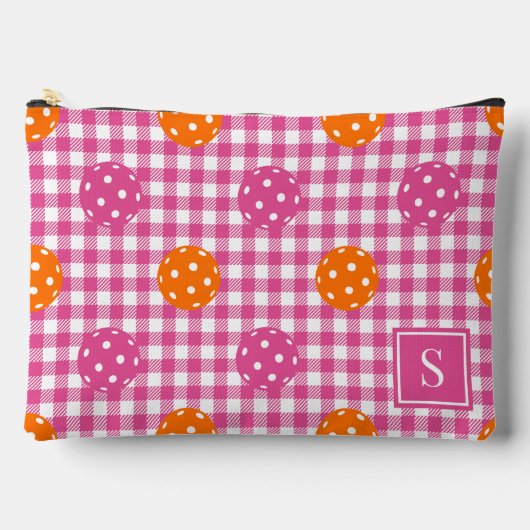 Preppy Pickleball Gingham Heet Roze Oranje Monogra Etui (Voorkant)