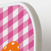 Preppy Pickleball Gingham Lichtroze Oranje Monogra Paddle (Links Detail)