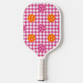 Preppy Pickleball Gingham Lichtroze Oranje Monogra Paddle (Achterkant)