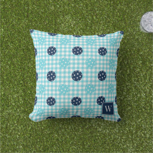 Preppy Pickleball Gingham – Marineblauw & Turquois Buitenkussen