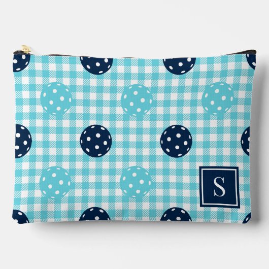 Preppy Pickleball Gingham Navy Turquoise Monogram Etui (Voorkant)