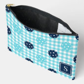 Preppy Pickleball Gingham Navy Turquoise Monogram Etui (Open)