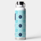 Preppy Pickleball Gingham - Navy & Turquoise Waterfles (Achterkant)