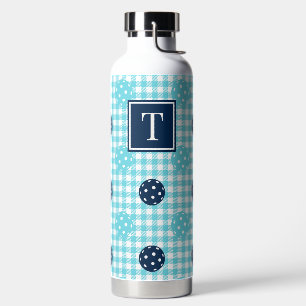 Preppy Pickleball Gingham - Navy & Turquoise Waterfles