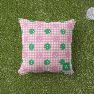 Preppy Pickleball Gingham – Roze & Groen Buitenkussen