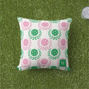 Preppy Pickleball Lauwerkrans – Roze & Groen Buitenkussen