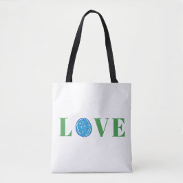 Preppy Pickleball Love Ball blauw groen Tote Bag