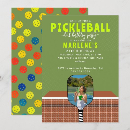 Preppy Pickleball Paddle Foto Dink Verjaardagsfees Kaart (Voorkant / Achterkant)