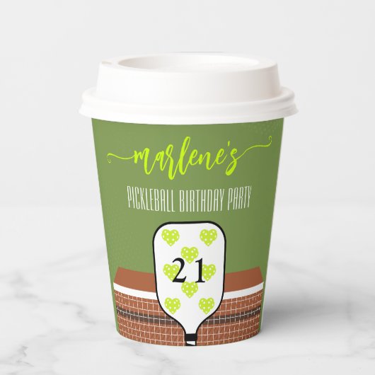 Preppy Pickleball Paddle Foto Dink Verjaardagsfees Papieren Bekers (Achterkant)