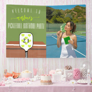 Preppy Pickleball Paddle Foto Dink Verjaardagsfees Spandoek