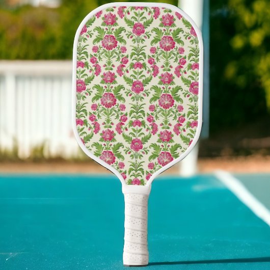 Preppy Pickleball Paddle Roze & Groen Damask