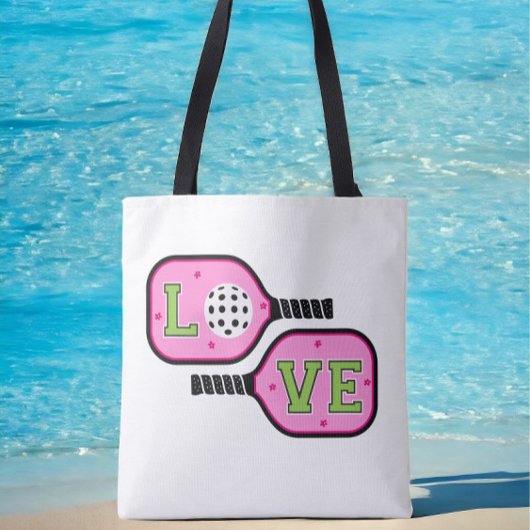 Preppy Pickleball Paddles Liefde Bloemen Tote Bag