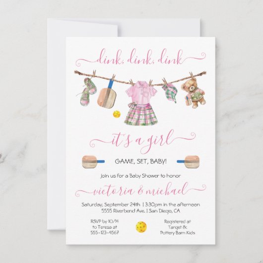 Preppy Pickleball Party Dink Girl Baby shower Kaart (Voorkant)