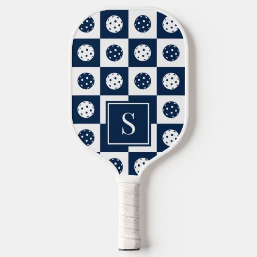 Preppy Pickleball Schaakbord - Marineblauw & Wit Paddle (Voorkant)