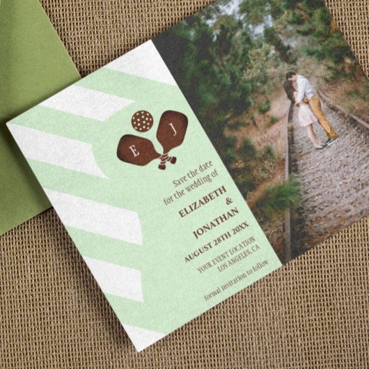 Preppy Pickleball Strepen Bruiloft Save The Date
