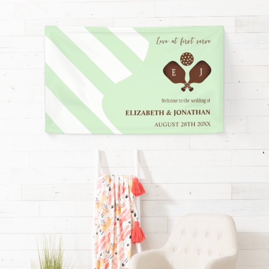 Preppy Pickleball Strepen Bruiloft Spandoek (Insitu)