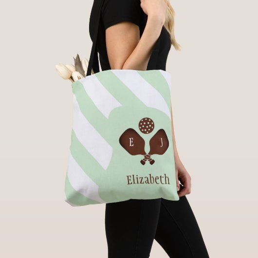 Preppy Pickleball Strepen Tote Bag (Dichtbij)