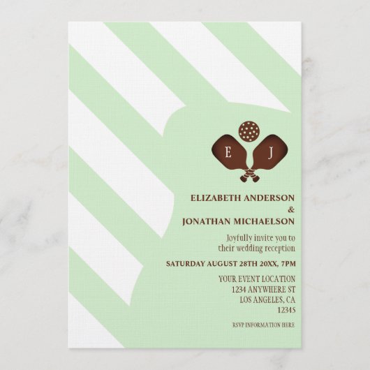 Preppy Pickleball Stripes Wedding Reception Kaart (Voorkant)