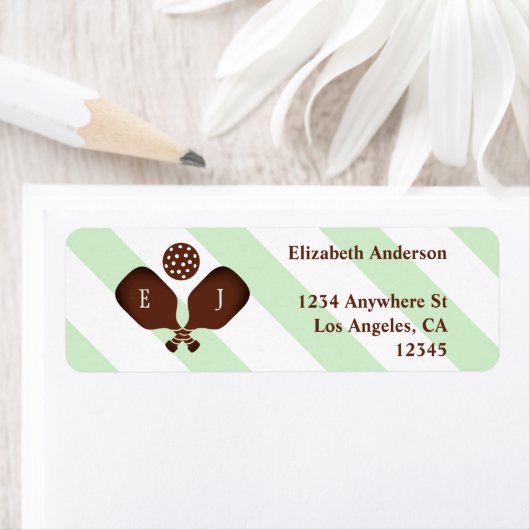 Preppy Pickleball Stripes Wedding Return Address Etiket (Insitu)