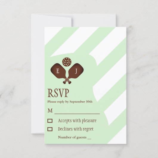 Preppy Pickleball Stripes Wedding RSVP Kaartje (Voorkant)