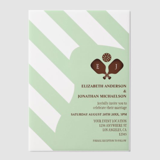 Preppy Pickleball Stripes Wedding Vellum Uitnodigingen (Voorkant)