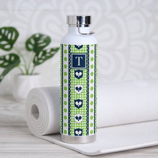 Preppy Pickleball Wapenschild Gingham - Lime & Nav Waterfles (Yoga)