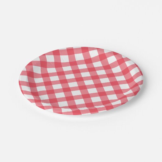 Preppy picknick rood geruite gingham party papieren bordje (Gekanteld)