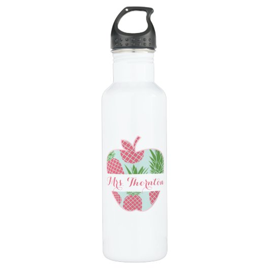 Preppy Pineapple Apple Personalized Teacher Waterfles (Voorkant)