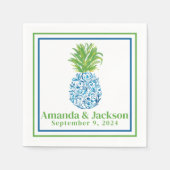 Preppy Pineapple Chinoiserie Border Wedding Servet (Voorkant)