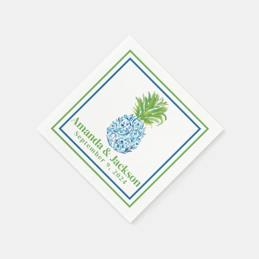 Preppy Pineapple Chinoiserie Border Wedding Servet (Hoek)