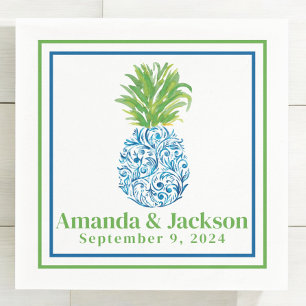 Preppy Pineapple Chinoiserie Border Wedding Servet