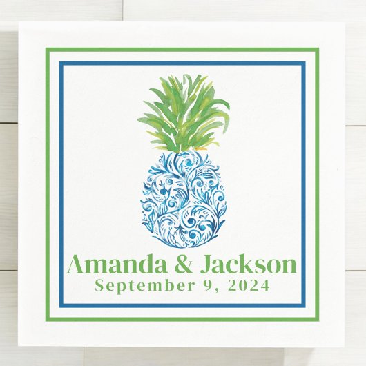 Preppy Pineapple Chinoiserie Border Wedding Servet