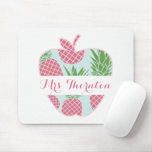 Preppy Pineapple Print Apple Personalized Teacher Muismat (Met muis)