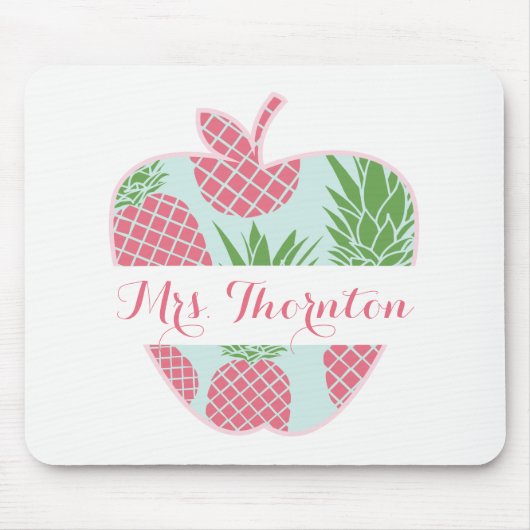 Preppy Pineapple Print Apple Personalized Teacher Muismat (Voorkant)