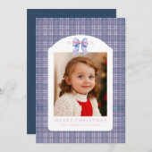 Preppy Pink and Blue Plaid Chinoiserie Bow Feestdagenkaart (Voorkant / Achterkant)