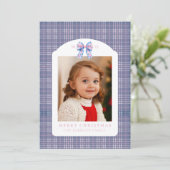 Preppy Pink and Blue Plaid Chinoiserie Bow Feestdagenkaart (Staand voorkant)