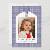 Preppy Pink and Blue Plaid Chinoiserie Christmas Feestdagenkaart (Voorkant)