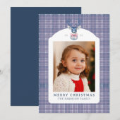 Preppy Pink and Blue Plaid Chinoiserie Christmas Feestdagenkaart (Voorkant / Achterkant)