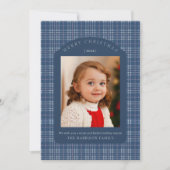 Preppy Pink and Blue Plaid Classic Christmas Card Feestdagenkaart (Voorkant)