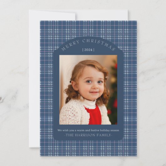 Preppy Pink and Blue Plaid Classic Christmas Card Feestdagenkaart (Voorkant)