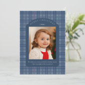Preppy Pink and Blue Plaid Classic Christmas Card Feestdagenkaart (Staand voorkant)