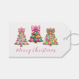 Preppy Pink and Green Christmas Trees Cadeaulabel