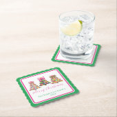 Preppy Pink and Green Christmas Trees Kartonnen Onderzetters (Insitu)