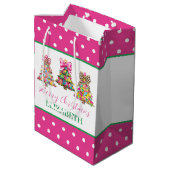 Preppy Pink and Green Christmas Trees Medium Cadeauzakje (Achterkant Gekanteld)