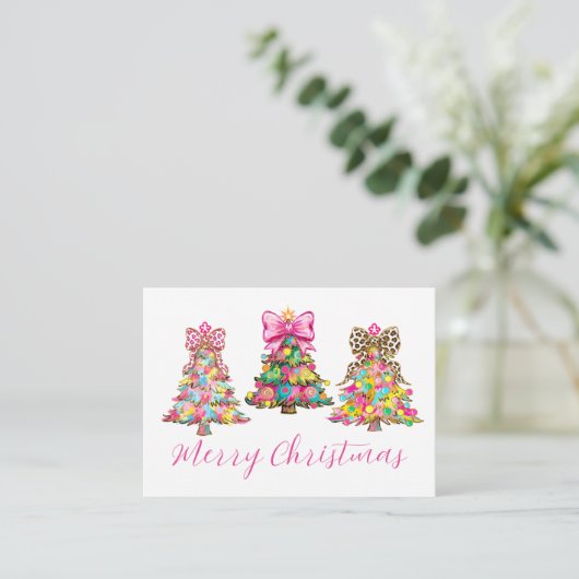 Preppy Pink and Green Christmas Trees Notitiekaartje (Staand voorkant)
